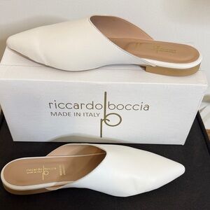 Ricardo Boccis, Women's White Leather Pointed Mule Sz 40